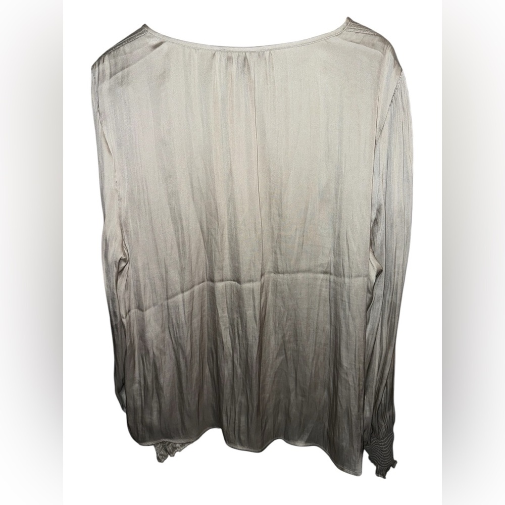 Banana Republic Women Satin Smocked Tie-Neck Blouse Silver Champagne Size XL - Picture 5 of 10
